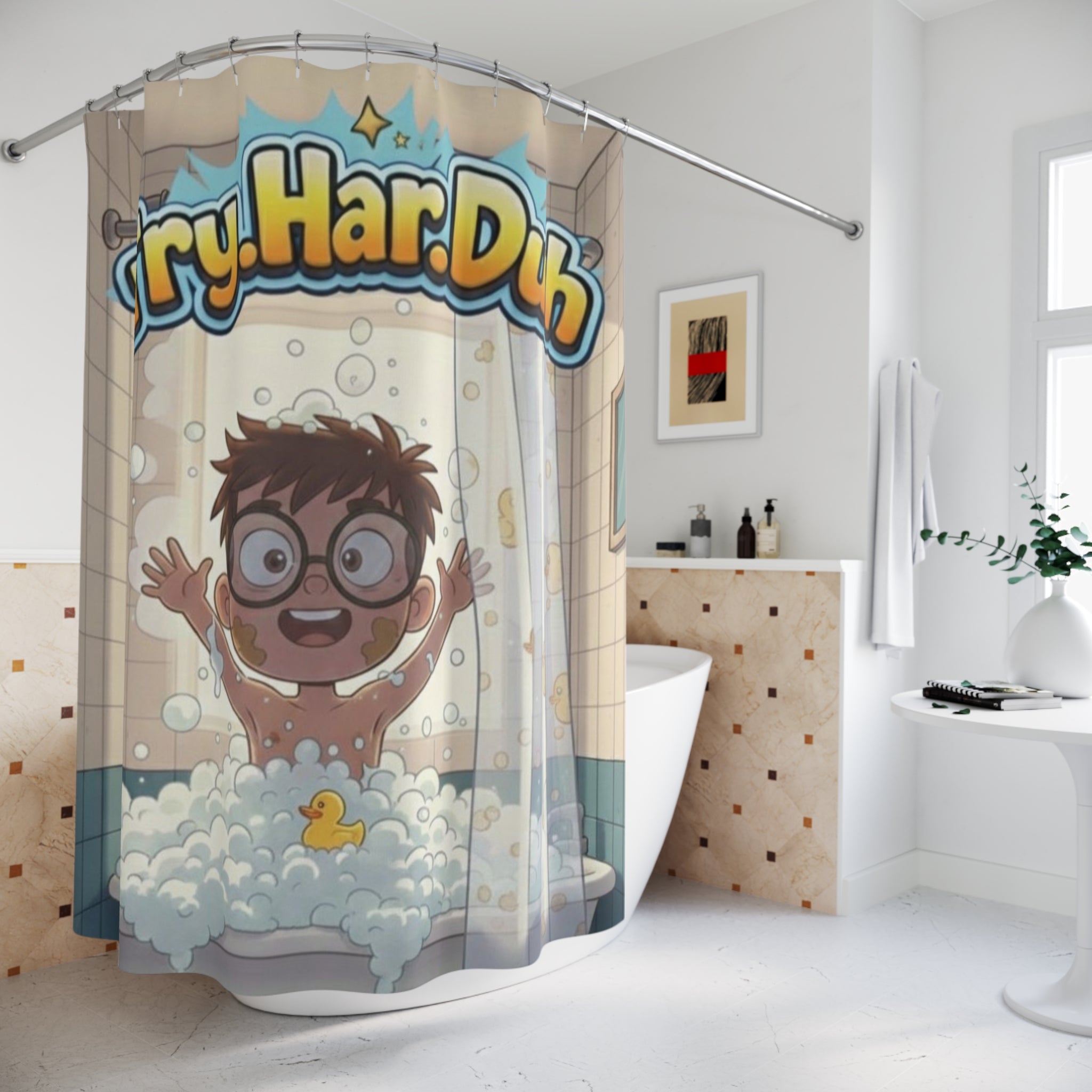 Try.Har.Duh Kids Shower Curtain – Playful Cartoon Bath Time Design