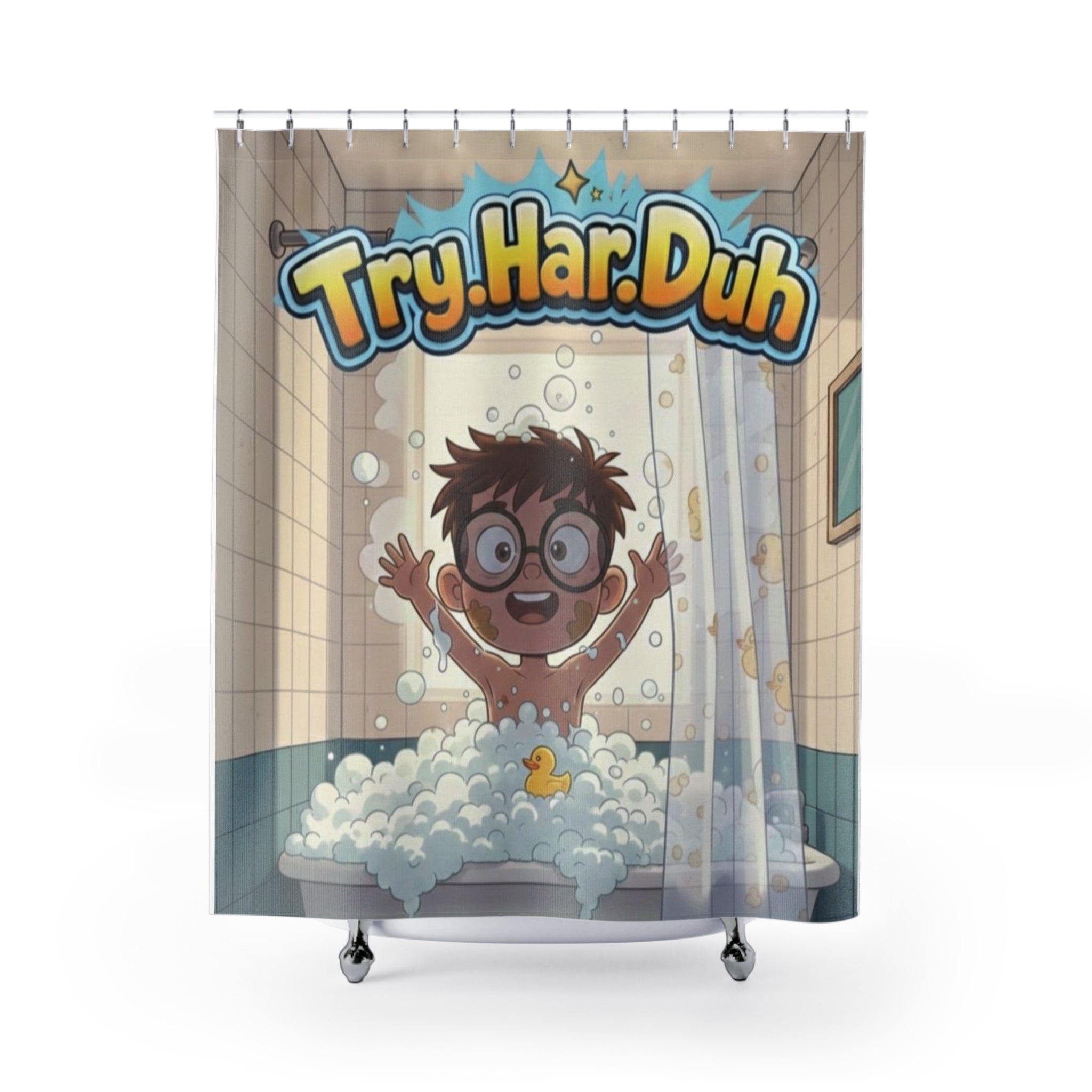 Try.Har.Duh Kids Shower Curtain – Playful Cartoon Bath Time Design