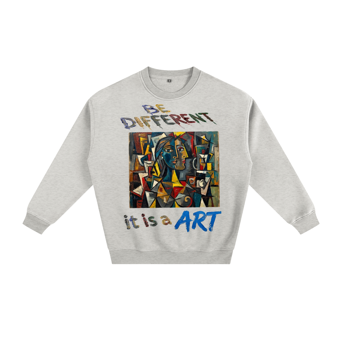TryHarDuh Be Different oat gray fleece crewneck sweatshirt